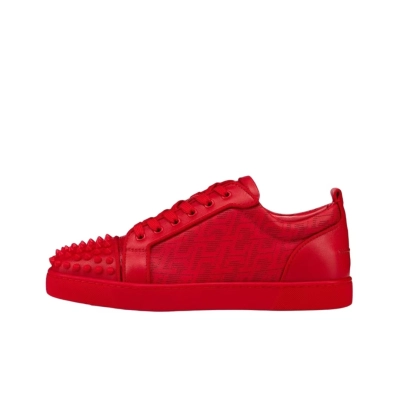 Christian Louboutin Louis Junior Spikes Cap Toe Leather Sneakers Red 01