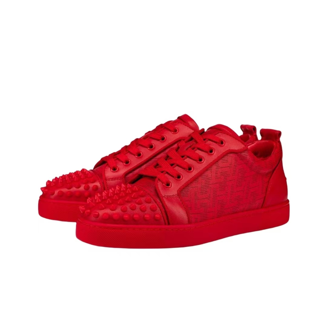 Christian Louboutin Louis Junior Spikes Cap Toe Leather Sneakers Red