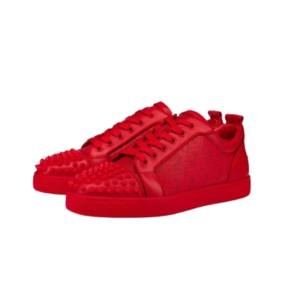 Christian Louboutin Louis Junior Spikes Cap Toe Leather Sneakers Red 02