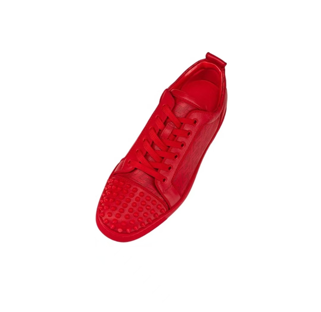 Christian Louboutin Louis Junior Spikes Cap Toe Leather Sneakers Red