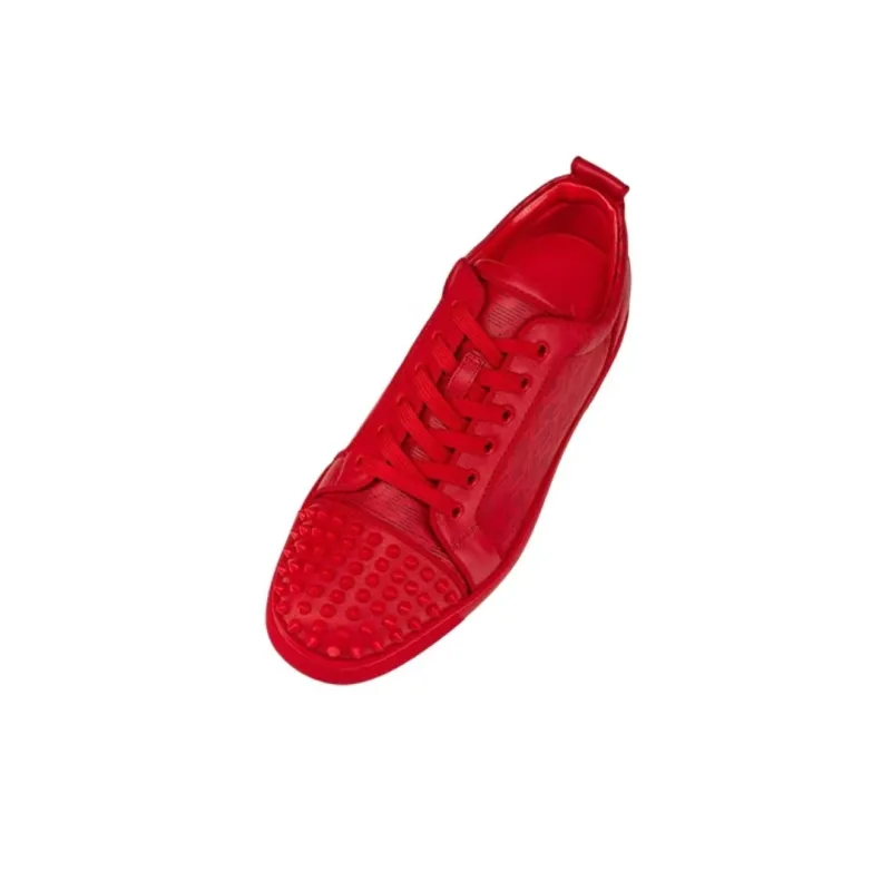 Christian Louboutin Louis Junior Spikes Cap Toe Leather Sneakers Red
