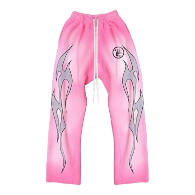 HELLSTAR  Flame Sweatpants Pink Grey 01