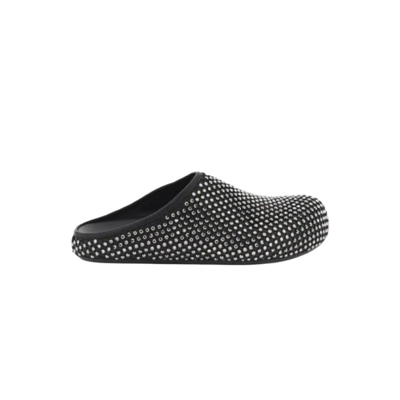 Marni Calfskin Fussbett Sabot Black Leather with Rhinestones SBMR000600P639400N99