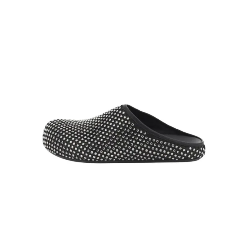 Marni Calfskin Fussbett Sabot Black Leather with Rhinestones SBMR000600P639400N99