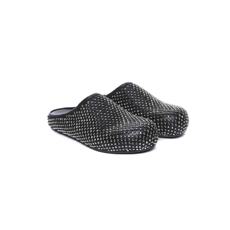 Marni Calfskin Fussbett Sabot Black Leather with Rhinestones SBMR000600P639400N99