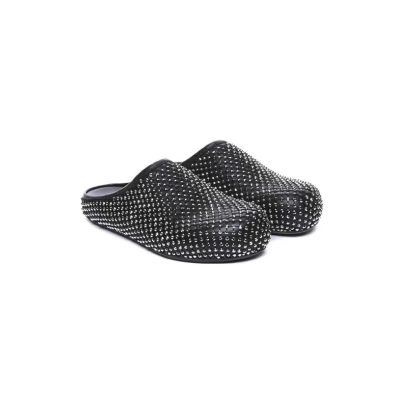 Marni Calfskin Fussbett Sabot Black Leather with Rhinestones SBMR000600P639400N99