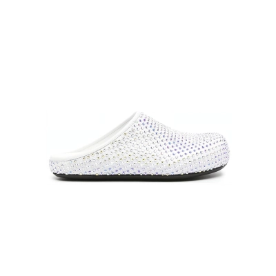 Marni Calfskin Fussbett Sabot White Leather with Rhinestones SBMS004601P639400W01 02
