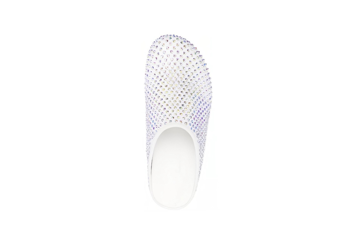 Marni Calfskin Fussbett Sabot White Leather with Rhinestones SBMS004601P639400W01