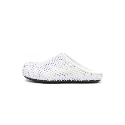 Marni Calfskin Fussbett Sabot White Leather with Rhinestones SBMS004601P639400W01 01
