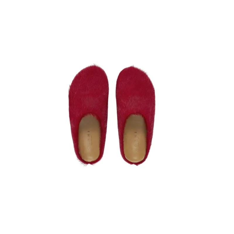 Marni Long hair Calfskin Fussbett Sabot Red SBMS004601P412200R66