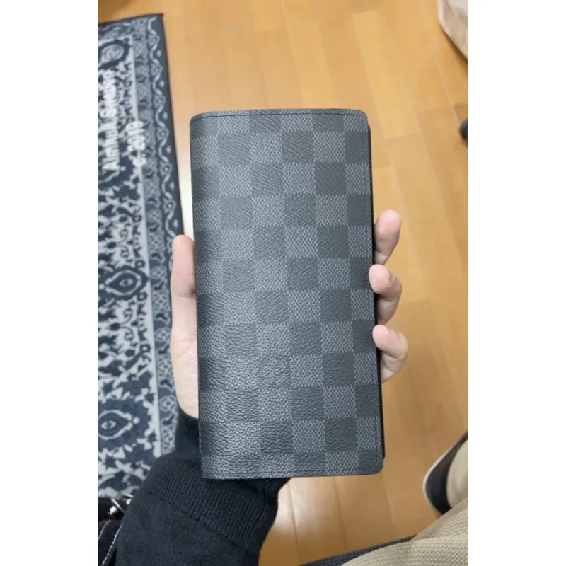 Louis Vuitton Portefeuil Brother Damier Graphite Bi-Fold Long Wallet Leather Black
