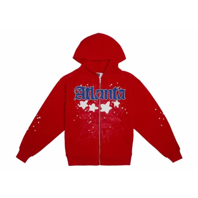 Sp5der Atlanta Zip Up Hoodie Red 01