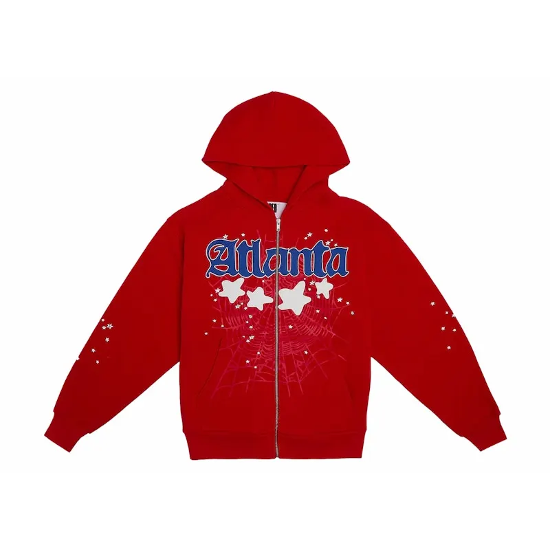 Sp5der Atlanta Zip Up Hoodie Red