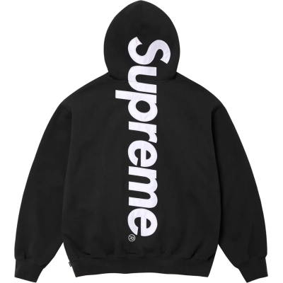 Supreme Satin Applique Hooded Sweatshirt Black 02
