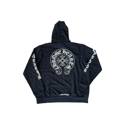 Chrome Hearts Plus Cross Allover Print avec Horseshoe Logo Sweat à capuche Noir 02