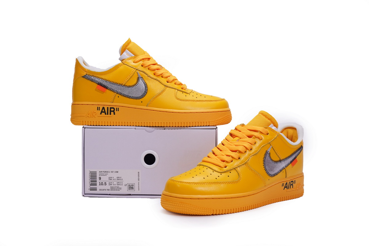 PK God Batch Nike Air Force 1 Low OFF-WHITE University Gold Metallic Silver DD1876-700