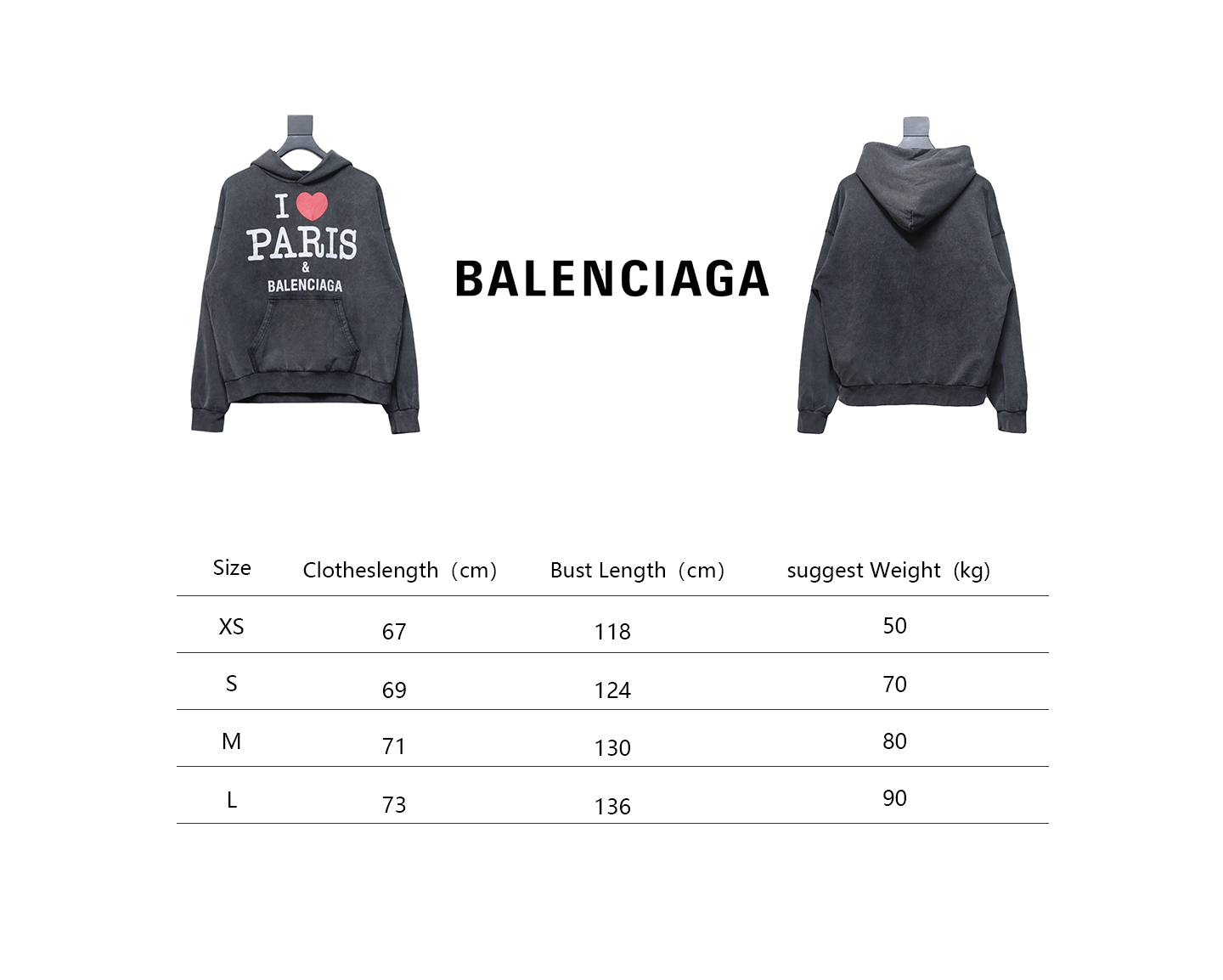 I Love Paris & Balenciaga Cropped Hoodie Oversized in faded black curly fleece