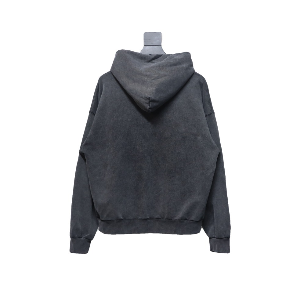I Love Paris & Balenciaga Cropped Hoodie Oversized in faded black curly fleece