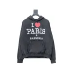 I Love Paris & Balenciaga Cropped Hoodie Oversized in faded black curly fleece