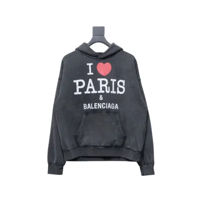 I Love Paris & Balenciaga Cropped Hoodie Oversized in faded black curly fleece 01