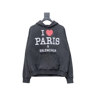 I Love Paris & Balenciaga Cropped Hoodie Oversized in faded black curly fleece 01