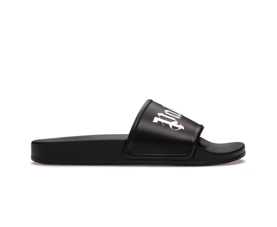 Palm Angels Logo Platform Slides Black White
