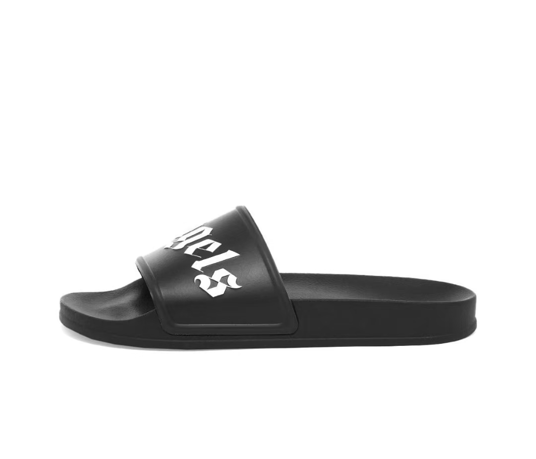 Palm Angels Logo Platform Slides Black White