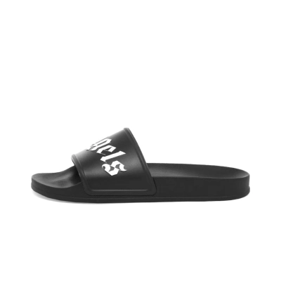Palm Angels Logo Platform Slides Black White 01