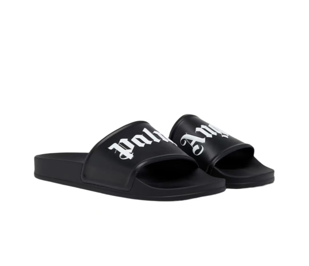Palm Angels Logo Platform Slides Black White