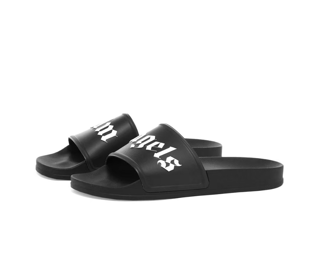 Palm Angels Logo Platform Slides Black White