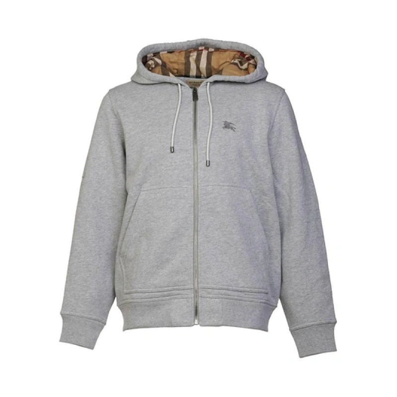 Burberry Embroidered EKD Cotton Blend Hoodie Grey