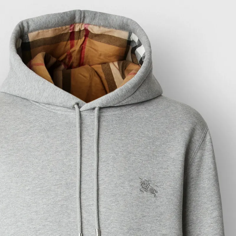 Burberry Embroidered EKD Cotton Blend Hoodie Grey