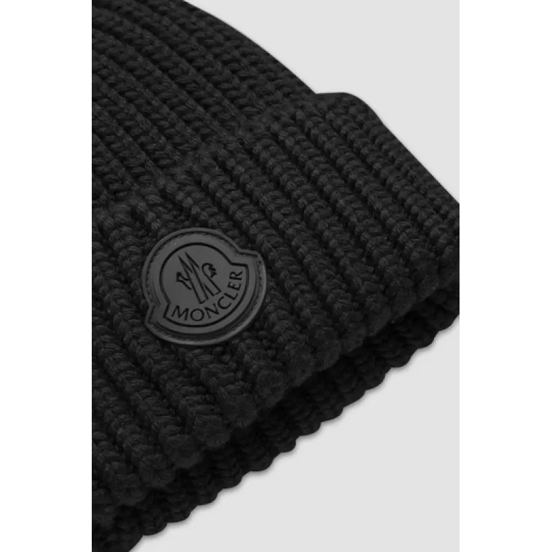 Moncler Cashmere Wool Beanie Black