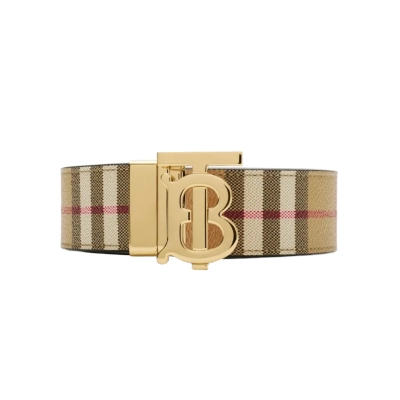 Burberry Thin Reversible Check TB Belt Gold 01