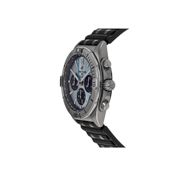 Breitling Chronomat B01 42 Ice Blue Dial Platinum Black Rubber Strap Men's Watch PB0134101C1S2