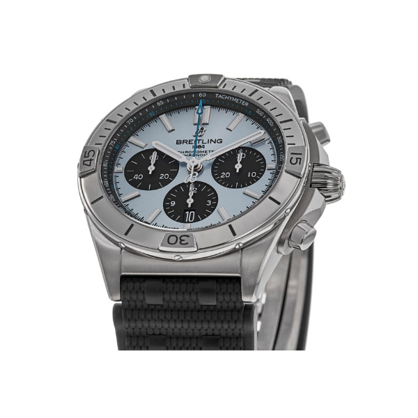 Breitling Chronomat B01 42 Ice Blue Dial Platinum Black Rubber Strap Men's Watch PB0134101C1S2