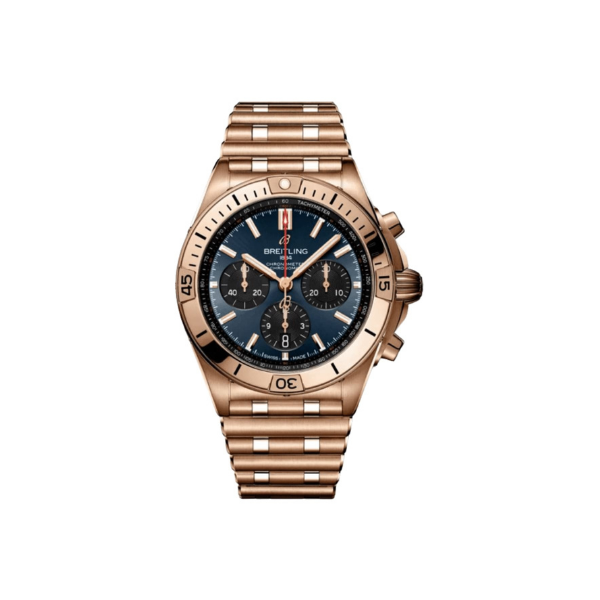 Breitling Chronomat B01 42 Super Bowl LVIII Blue Dial Rose Gold Men's Watch RB01343A1C1R1