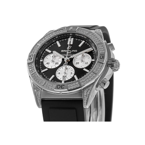 Breitling Chronomat B01 Chronograph Black Dial Diamond Bezel Strap Men's Watch AB0134721B1S1