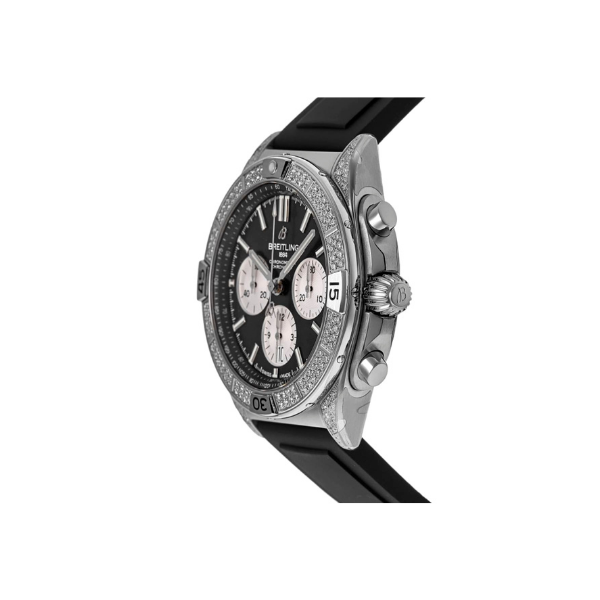 Breitling Chronomat B01 Chronograph Black Dial Diamond Bezel Strap Men's Watch AB0134721B1S1