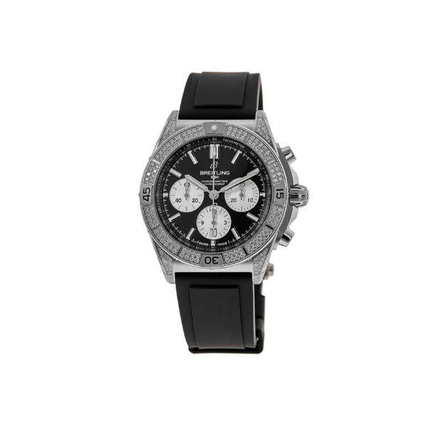 Breitling Chronomat B01 Chronograph Black Dial Diamond Bezel Strap Men's Watch AB0134721B1S1