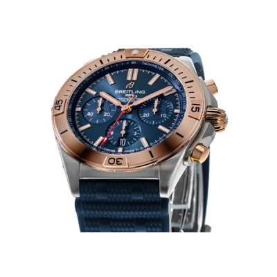 Breitling Chronomat B01 Chronograph Blue Dial Rose Gold Bezel Strap Men's Watch UB0134101C1S1 02