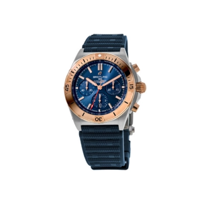 Breitling Chronomat B01 Chronograph Blue Dial Rose Gold Bezel Strap Men's Watch UB0134101C1S1 01