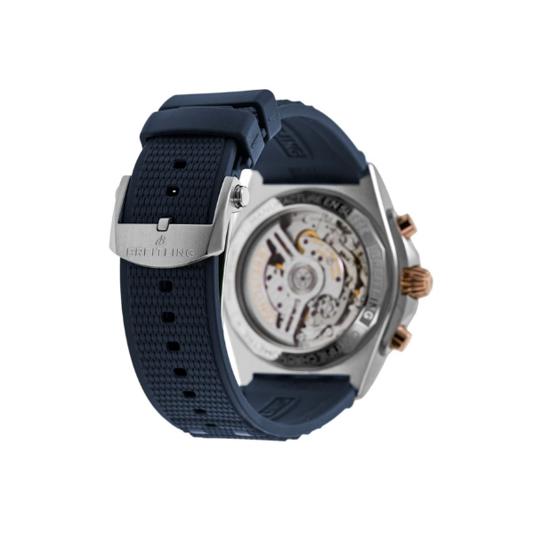 Breitling Chronomat B01 Chronograph Blue Dial Rose Gold Bezel Strap Men's Watch UB0134101C1S1