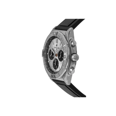 Breitling Chronomat B01 Chronograph Silver Diamond Bezel Black Strap Men's Watch AB0134721G1S1 02