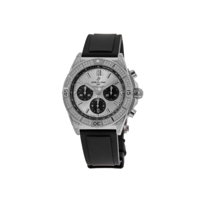 Breitling Chronomat B01 Chronograph Silver Diamond Bezel Black Strap Men's Watch AB0134721G1S1 01