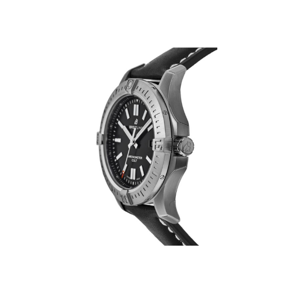 Breitling Chronomat Colt Automatic 44 Black Dial Black Leather Strap Men's Watch A17388101B1X2