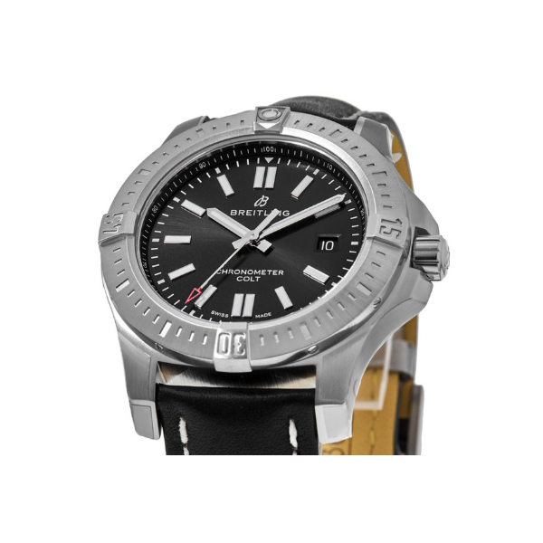 Breitling Chronomat Colt Automatic 44 Black Dial Black Leather Strap Men's Watch A17388101B1X2