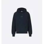 Dior Oblique Relaxed-Fit Hooded Sweatshirt Navy Blue Cotton Fleece