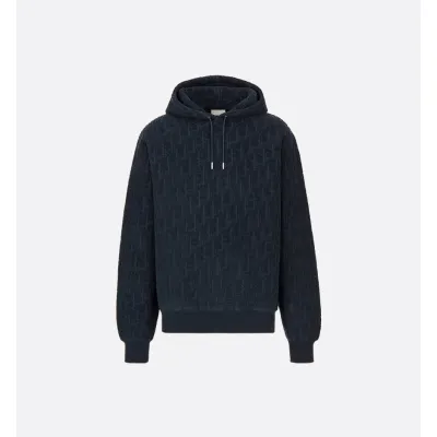 Dior Oblique Relaxed-Fit Hooded Sweatshirt Navy Blue Cotton Fleece 01