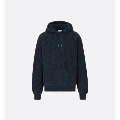 Dior Oblique Relaxed-Fit Hooded Sweatshirt Navy Blue Cotton Fleece 01